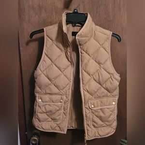 J. Crew Tan Quilted Vest With Gold Accents